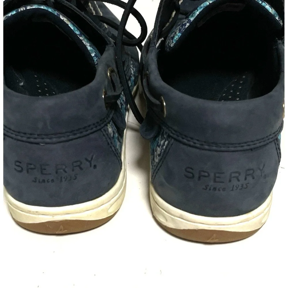 Sperry Top-Sider Women Boat Shoe Blue Leather Floral Print STS88692  Size 8 1/2W